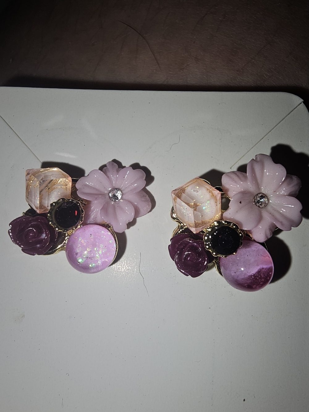 Floral Pink Cluster Earrings with Gem Accents